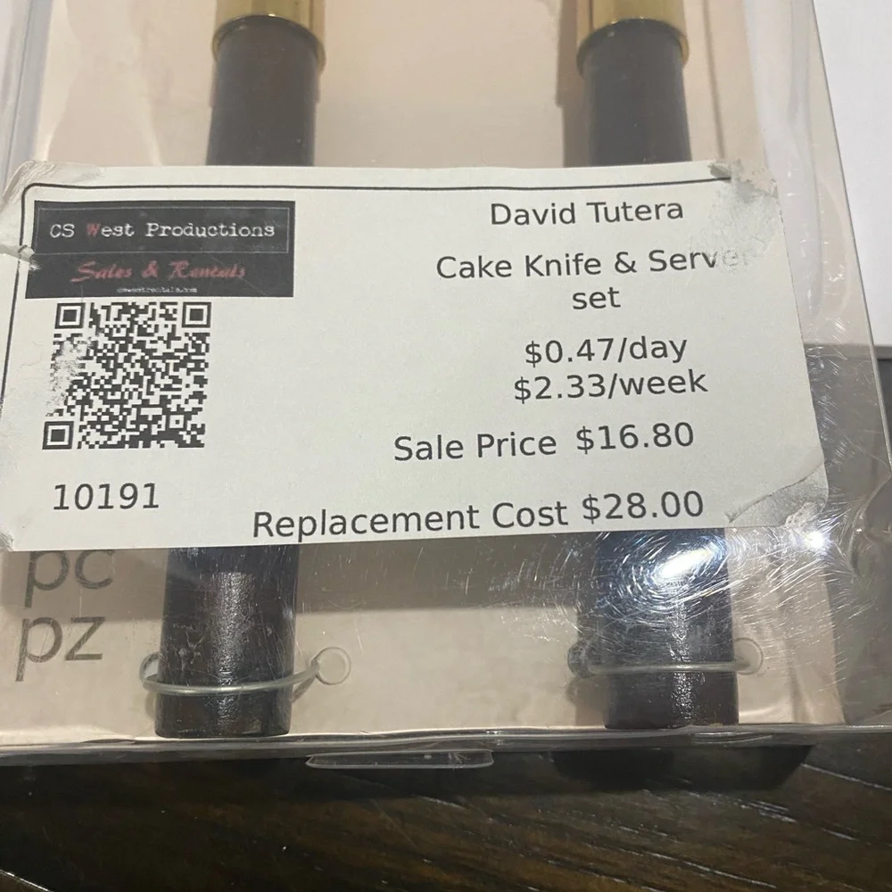 David Tutera Gold Cake Knife & Server Set Wood Handles Wedding Movie Prop NEW